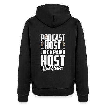 Podcast Host Podcaster Podcasting Podcast Hörer - Unisex Premium Bio Zip Hoodie - Schwarz - Hinten - Nico (187cm)