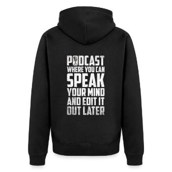 Podcast Host Podcaster Podcasting Podcast Hörer - Unisex Premium Bio Zip Hoodie - Schwarz - Hinten - Nico (187cm)