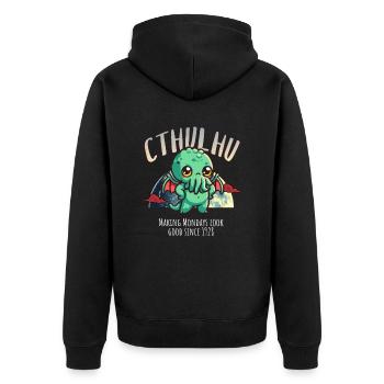 Montag 1928 - Cthulhu Kult Lovecraft Necronomicon - Unisex Premium Bio Zip Hoodie - Schwarz - Hinten - Nico (187cm)