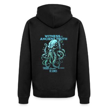 Ancient Truth Cthulhu Kult Lovecraft Necronomicon - Unisex Premium Bio Zip Hoodie - Schwarz - Hinten - Nico (187cm)
