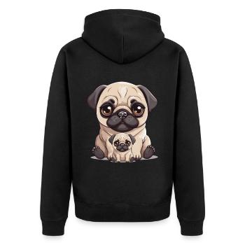Mops Hund Hunde Mama Kind Baby Hunde - Unisex Premium Bio Zip Hoodie - Schwarz - Hinten - Nico (187cm)