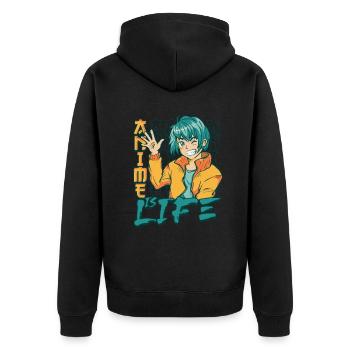 Anime Is Life - Unisex Premium Bio Zip Hoodie - Schwarz - Hinten - Nico (187cm)