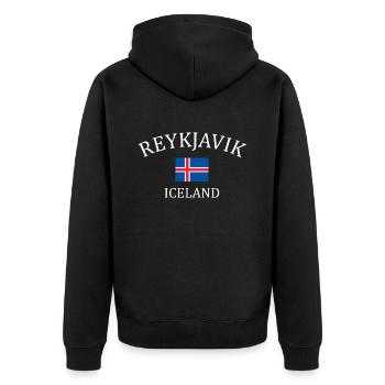 Reykjavik icelandic, Iceland - Unisex Premium Bio Zip Hoodie - Schwarz - Hinten - Nico (187cm)