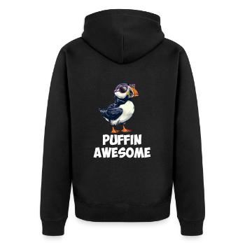 puffin awesome, puffin - Unisex Premium Bio Zip Hoodie - Schwarz - Hinten - Nico (187cm)