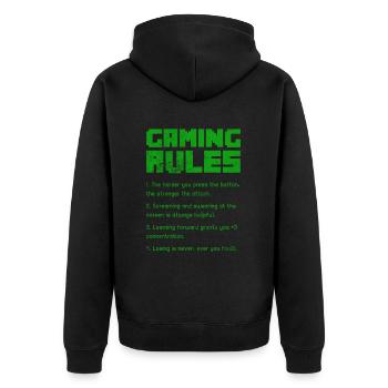 Brettspiel - Unisex Premium Bio Zip Hoodie - Schwarz - Hinten - Nico (187cm)