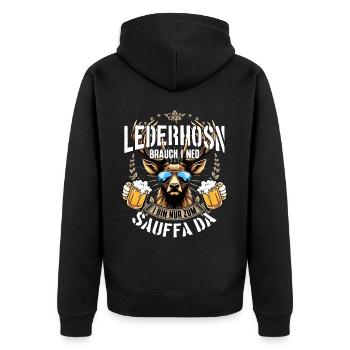 Trachtenshirt Herren Trachten T-Shirt Lederhose - Unisex Premium Bio Zip Hoodie - Schwarz - Hinten - Nico (187cm)