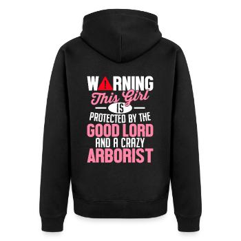 Protect Good God Crazy Arborist Holzar - Unisex Premium Organic Zip Hoodie - black - Back - Nico (187cm)