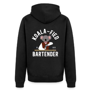 Bartender Mixologist Koala - Unisex Premium Bio Zip Hoodie - Schwarz - Hinten - Nico (187cm)