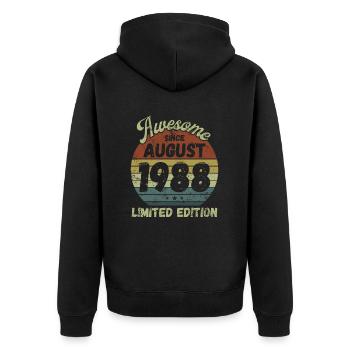 Awesome since August 1988 - Geburtstag - Unisex Premium Bio Zip Hoodie - Schwarz - Hinten - Nico (187cm)