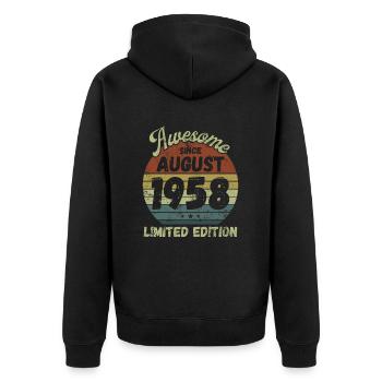 Awesome since August 1958 - Geburtstag - Unisex Premium Bio Zip Hoodie - Schwarz - Hinten - Nico (187cm)