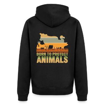 Animal Rights Vegan Retro Save Animals - Unisex Premium Organic Zip Hoodie - black - Back - Nico (187cm)