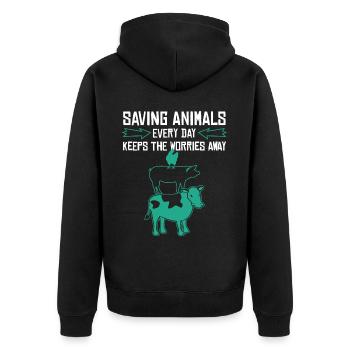 Animal Rights Vegan Retro Rescue animals - Unisex Premium Organic Zip Hoodie - black - Back - Nico (187cm)