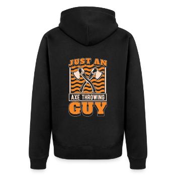 Axtwerfen Axtwerfer Just An Axe Throwing Guy - Unisex Premium Bio Zip Hoodie - Schwarz - Hinten - Nico (187cm)
