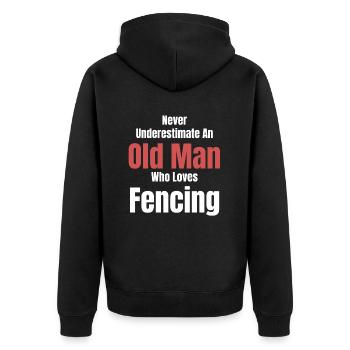 Never underestimate an old man who - Unisex Premium Organic Zip Hoodie - black - Back - Nico (187cm)