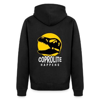 Coprolite Happens Koprolith Fossilien - Unisex Premium Bio Zip Hoodie - Schwarz - Hinten - Nico (187cm)