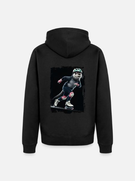 Otter Skaten Geschenk - Unisex Premium Bio Zip Hoodie - Schwarz