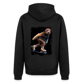 Faultier-Skaten Geschenk - Unisex Premium Bio Zip Hoodie - Schwarz - Hinten - Nico (187cm)