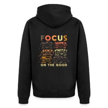 Fotograf Fotografie Fotografen Focus On The Good - Unisex Premium Bio Zip Hoodie - Schwarz - Hinten - Nico (187cm)