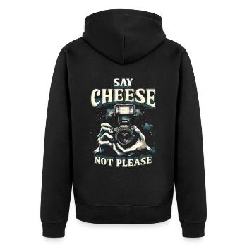 Fotograf Fotografie Say Cheese Not Please - Unisex Premium Bio Zip Hoodie - Schwarz - Hinten - Nico (187cm)