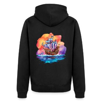 Piratenschiff für Kinder - Unisex Premium Bio Zip Hoodie - Schwarz - Hinten - Nico (187cm)