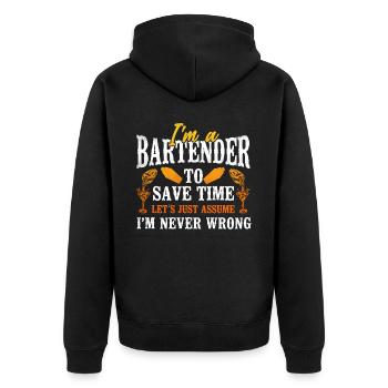 Bartender Mixologist I'm A - Unisex Premium Bio Zip Hoodie - Schwarz - Hinten - Nico (187cm)