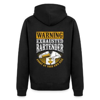 Bartender Mixologist Warning - Unisex Premium Bio Zip Hoodie - Schwarz - Hinten - Nico (187cm)