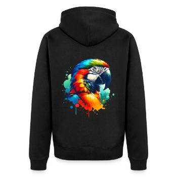 Papageie Sprüche - Unisex Premium Bio Zip Hoodie - Schwarz - Hinten - Nico (187cm)