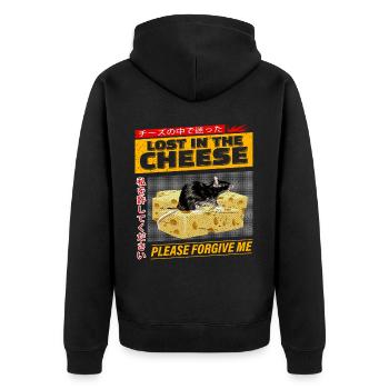 Funny Cheese Mouse Nerd for Humor Lovers - Unisex Premium Organic Zip Hoodie - black - Back - Nico (187cm)