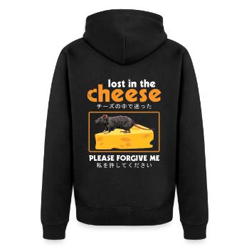 Funny Cheese Mouse Nerd for Humor Lovers - Unisex Premium Organic Zip Hoodie - black - Back - Nico (187cm)