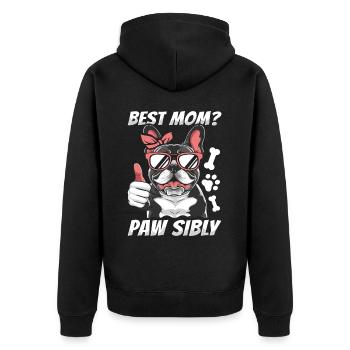 French Bulldog Mutter Best Mom Pawsibly - Unisex Premium Bio Zip Hoodie - Schwarz - Hinten - Nico (187cm)