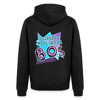 Retro 1980's 80s Vintage - Unisex Premium Organic Zip Hoodie - black - Back - Nico (187cm)
