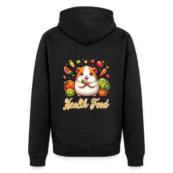 Süßes Meerschweinchen umgeben von leckerem Essen - Unisex Premium Bio Zip Hoodie - Schwarz - Hinten - Nico (187cm)