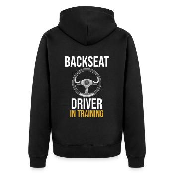 Fahrer Auf Dem Rücksitz, Weil Man Manchmal Eine - Unisex Premium Bio Zip Hoodie - Schwarz - Hinten - Nico (187cm)
