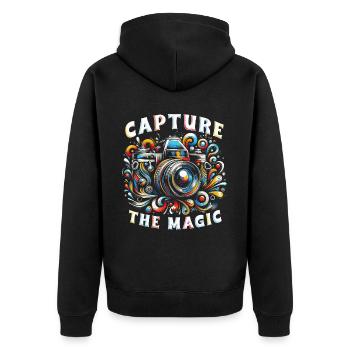 Fotograf Fotografie Fotografen Capture The Magic - Unisex Premium Bio Zip Hoodie - Schwarz - Hinten - Nico (187cm)