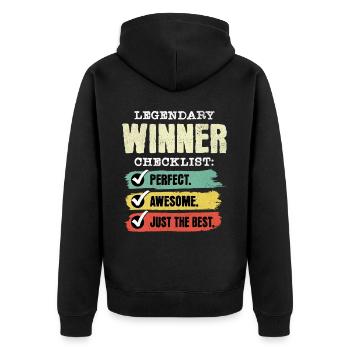 Gewinner Winner - Unisex Premium Bio Zip Hoodie - Schwarz - Hinten - Nico (187cm)