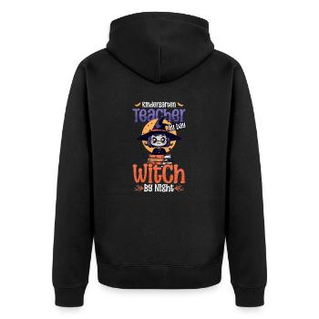 Kindergärtnerin, Erzieherin Tagsüber, Hexe Nachts - Unisex Premium Bio Zip Hoodie - Schwarz - Hinten - Nico (187cm)