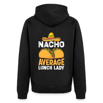 Cafeteria-Mitarbeiter Rock Mexican Nacho Average L - Unisex Premium Bio Zip Hoodie - Schwarz - Hinten - Nico (187cm)