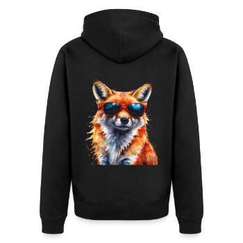 Fuchs Sonnenbrille Bunt Tier Design Print - Unisex Premium Bio Zip Hoodie - Schwarz - Hinten - Nico (187cm)