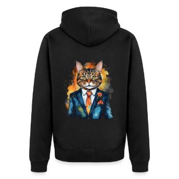 Cat Suit Colorful Funny Funny Animal Design Print - Unisex Premium Organic Zip Hoodie - black - Back - Nico (187cm)