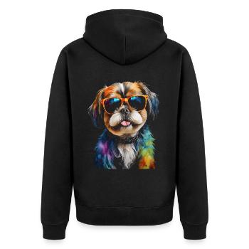 Shih Tzu Sonnenbrille Hund Lustig Tier Print - Unisex Premium Bio Zip Hoodie - Schwarz - Hinten - Nico (187cm)