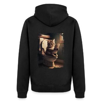 Katzentoilette Geschenk - Unisex Premium Bio Zip Hoodie - Schwarz - Hinten - Nico (187cm)