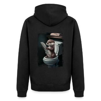 Otter-Toilette Geschenk - Unisex Premium Bio Zip Hoodie - Schwarz - Hinten - Nico (187cm)