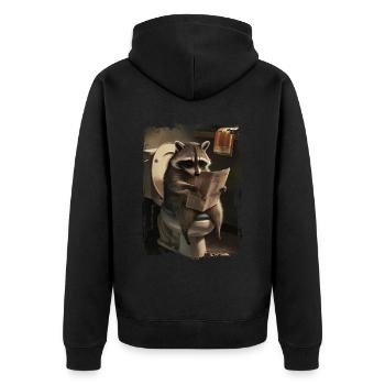 Waschbärtoilette Geschenk - Unisex Premium Bio Zip Hoodie - Schwarz - Hinten - Nico (187cm)