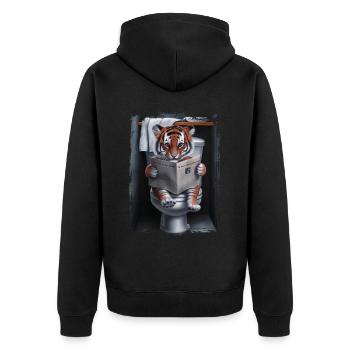 Tigertoilette Geschenk - Unisex Premium Bio Zip Hoodie - Schwarz - Hinten - Nico (187cm)