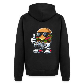 Gamer Gaming Burger Gaming Controller - Unisex Premium Bio Zip Hoodie - Schwarz - Hinten - Nico (187cm)