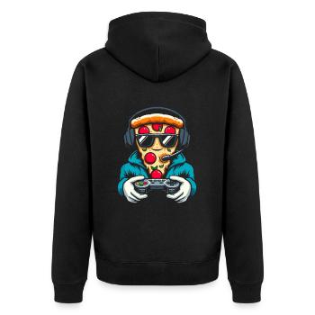 Gamer Gaming Pizza Gaming Controller - Unisex Premium Bio Zip Hoodie - Schwarz - Hinten - Nico (187cm)
