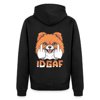 Pomeranian Idgaf - Unisex Premium Bio Zip Hoodie - Schwarz - Hinten - Nico (187cm)