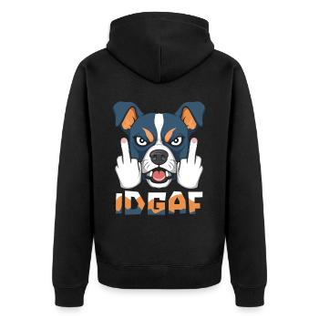Australischer Rinderhund Idgaf - Unisex Premium Bio Zip Hoodie - Schwarz - Hinten - Nico (187cm)