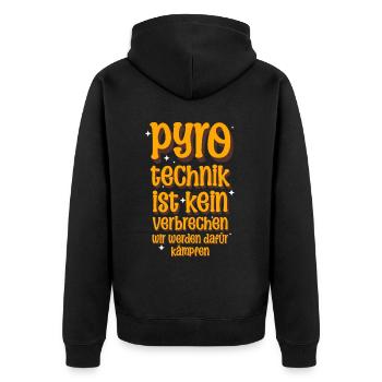 Pyrotechnik ist doch kein Verbrechen - Meme Spruch - Unisex Premium Bio Zip Hoodie - Schwarz - Hinten - Nico (187cm)