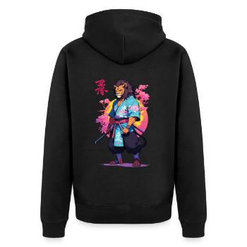 Conception esthétique Samurai Cat Vaporwave - Veste à capuche bio Premium Unisexe - noir - Dos - Nico (187cm)
